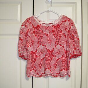 Anthropologie Solitaire Scarlet and Ivory Floral Blouse